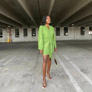 Zara Green Kimono-Style Tie Front Dress – Medium (Worn Once)